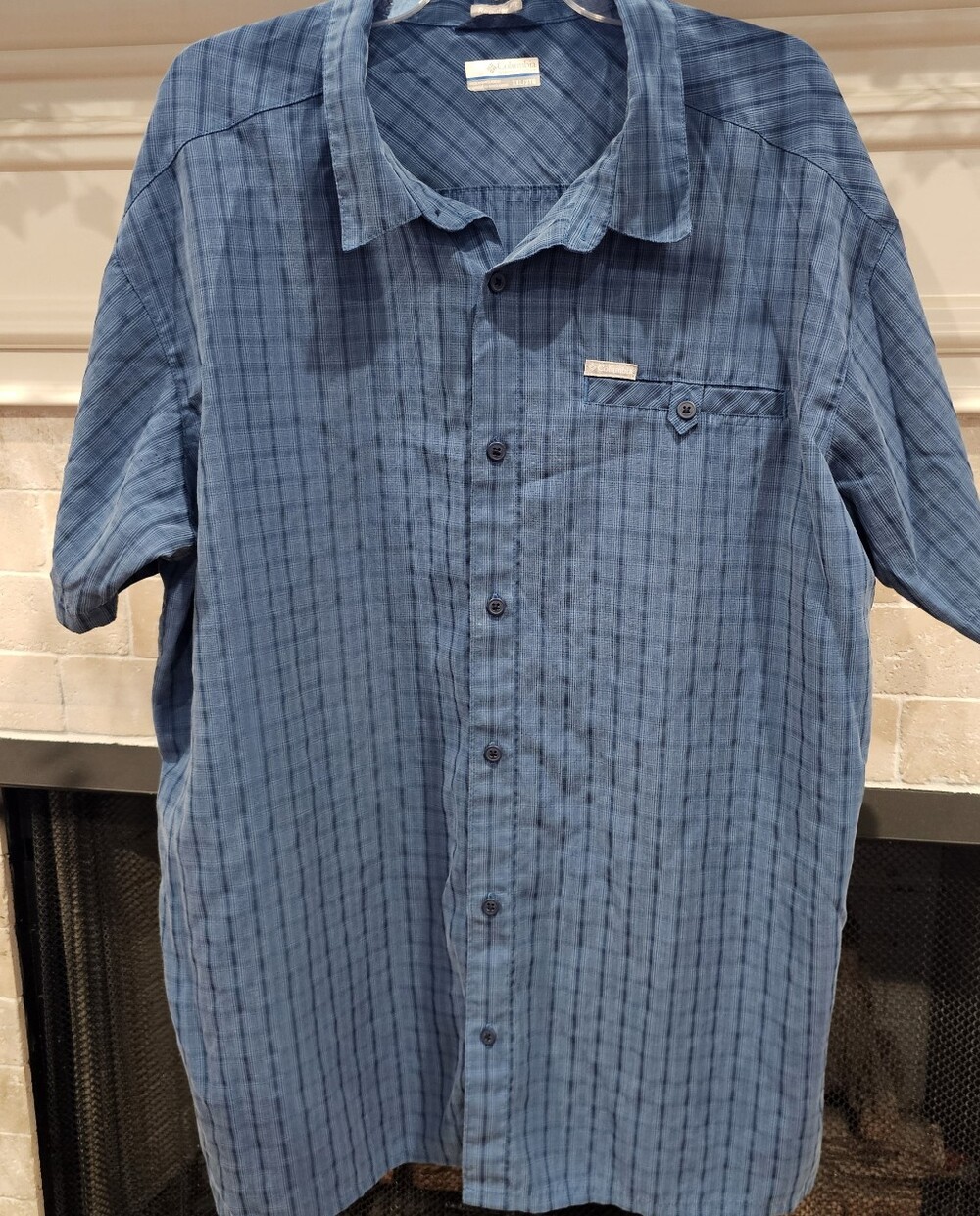 Columbia Mens 2XL Blue Plaid Button Down Regular Fit Summer Short Sleeve